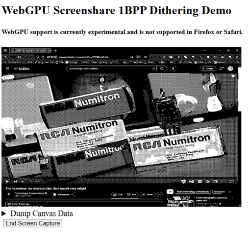 Image showing the WebGPU real time dithering demo including a canvas ...